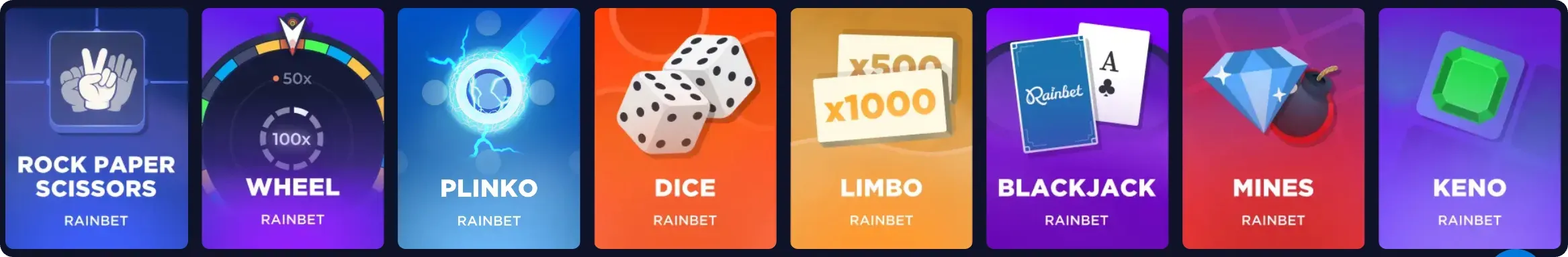 Games selection accessible on Rainbet Casino – Slots, Live Casino and Tables