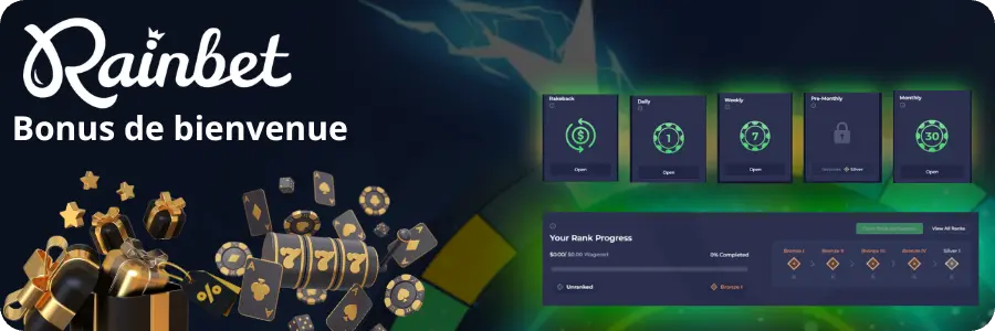 Offre de bonus de bienvenue sur Rainbet, récompenses pour les nouveaux inscrits