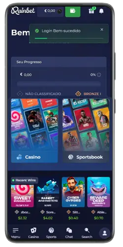 Acceso completado en Rainbet, bienvenido a tu cuenta