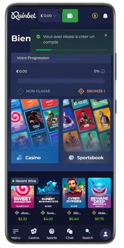Connexion réussie sur Rainbet, bienvenue dans votre compte