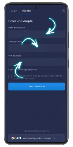 Formulaires d'inscription sur Rainbet pour créer un nouveau compte