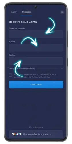Formulários de registo no Rainbet para criar uma nova conta