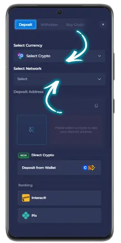 Modulo di deposito su Rainbet per aggiungere fondi al tuo account