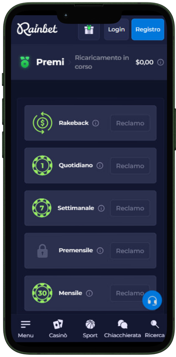 Rainbet navigazione mobile