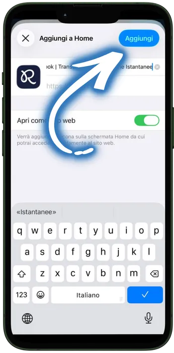Rainbet App Confermate il nome e toccate "Aggiungi"