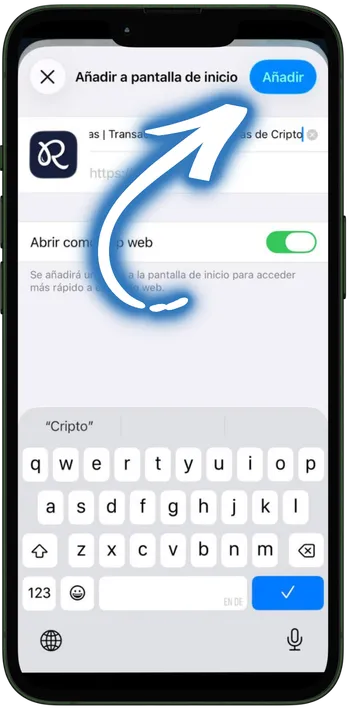 Rainbet Confirmad el nombre y tocad "Añadir"