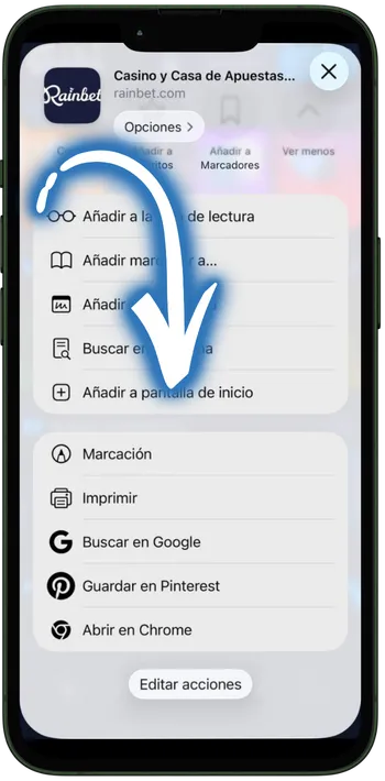 Rainbet Seleccionad "Añadir a la pantalla de inicio"