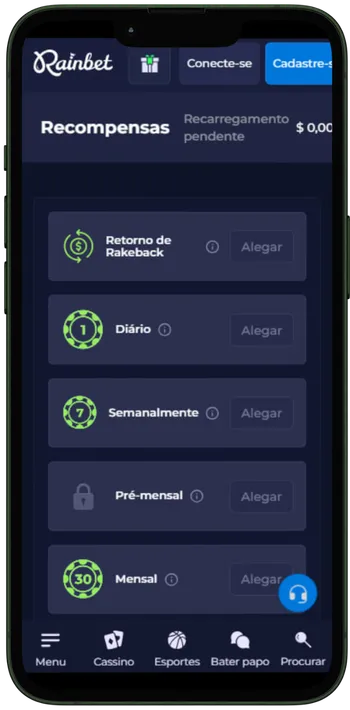 Rainbet navegação móvel