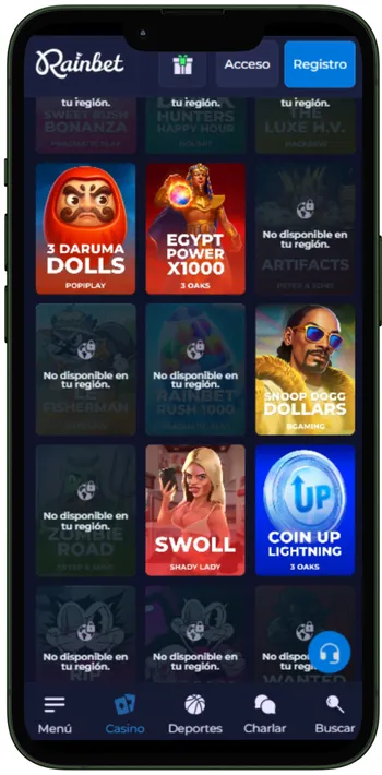 Rainbet pantalla principal