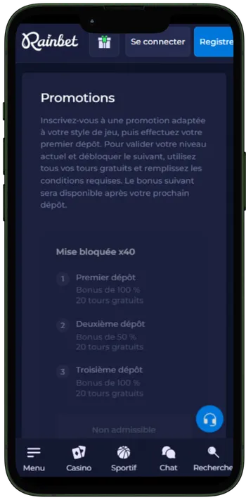 Rainbet caisse mobile