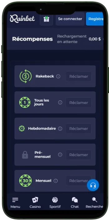 Rainbet navigation mobile