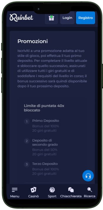 Rainbet cassa mobile