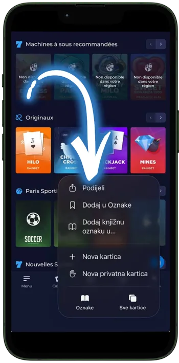 Rainbet App Otvorite izbornik dijeljenja preglednika