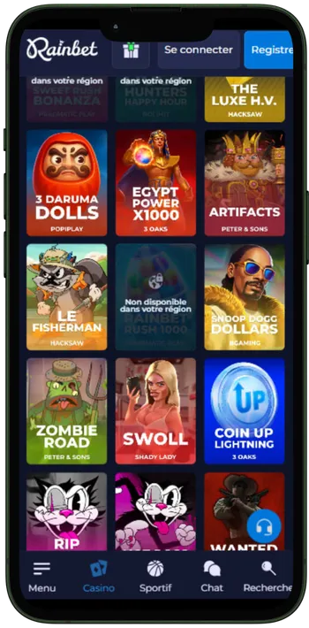 Rainbet page principale mobile
